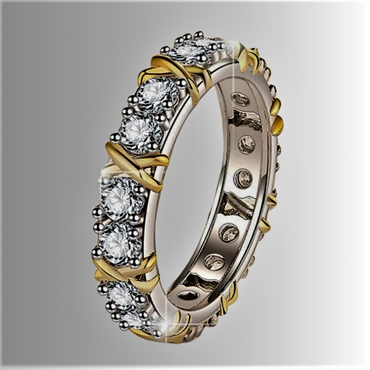Fedina Eternity con Moissaniti e Dettagli in Oro Giallo: 1.60 carati di Geometrie Preziose