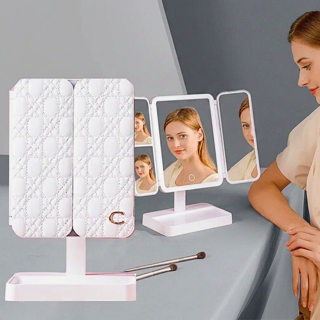 Specchio make-up da tavolo a 3 ante con LED e ingrandimento