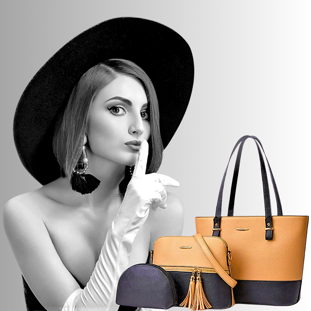 Conjunto de dos bolsos y un clutch: elegancia y funcionalidad 