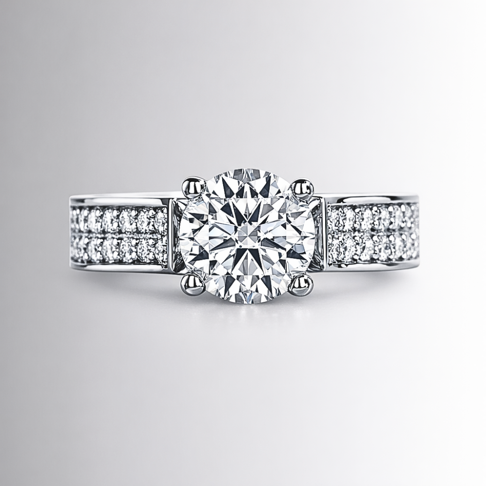 Solitario con Moissanite di ct 2,00 e Pavè