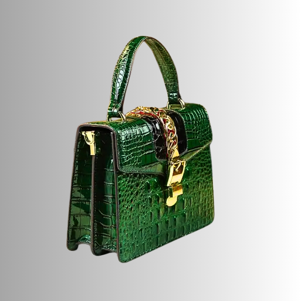 Borsa in Fiore di Pelle Verniciata Texture Coccodrillo