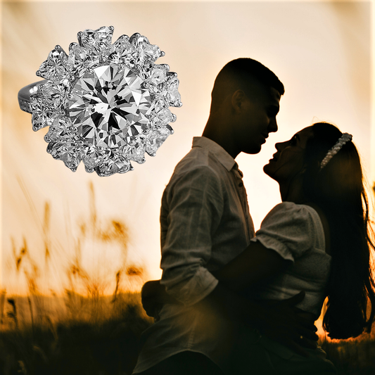 Anello "Fiore di Luce" con Moissanite da 5 ct circondata da Cuori: Un’Eclissi di Eleganza
