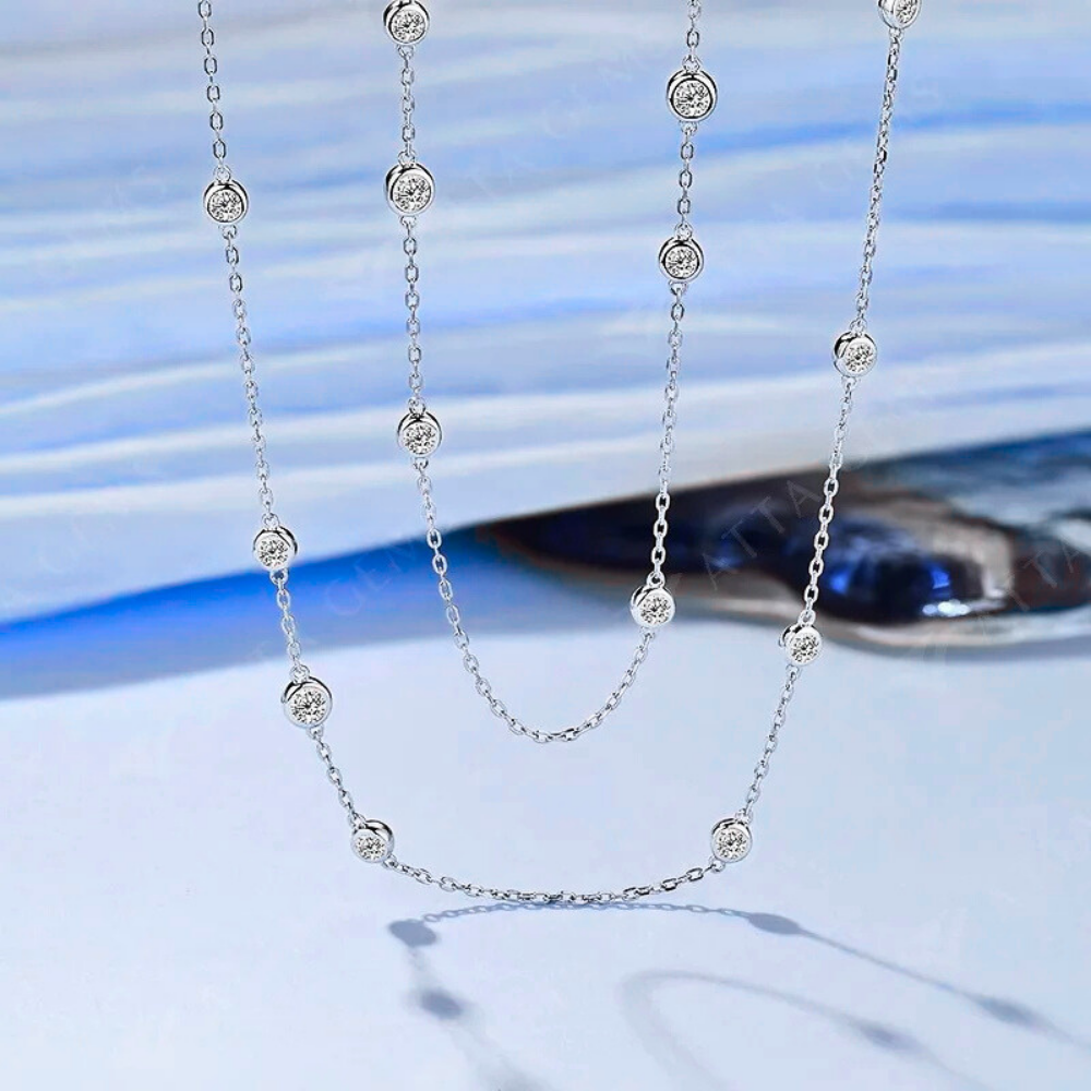 Collana di cm 90 a Castoni Tondi con Moissaniti per ct 3,30