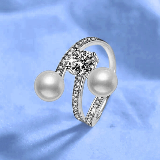 Anello con Moissanite da ct 1,00 e Perle Naturali