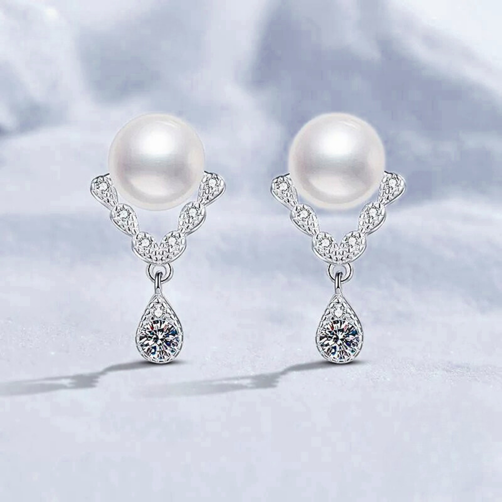 Orecchini con Perla Naturale e Moissaniti