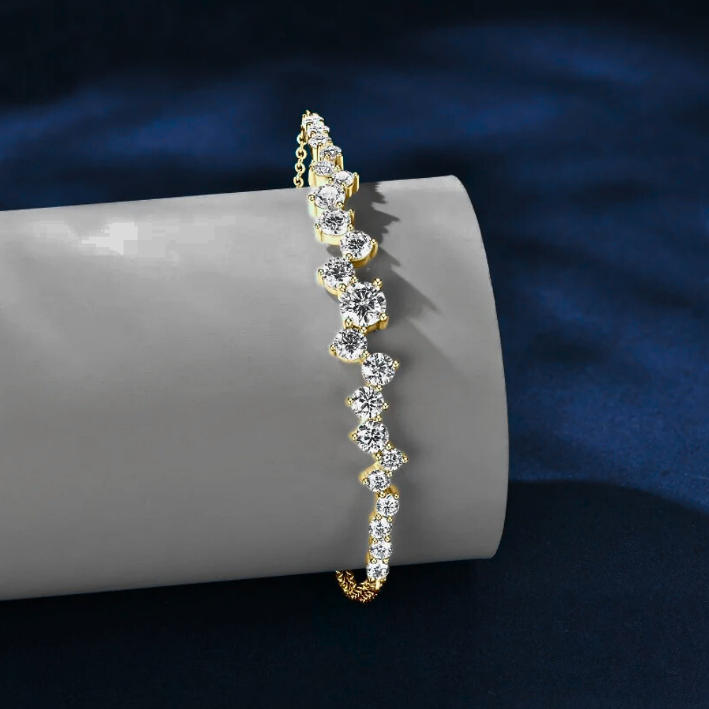 Parure Collana, Bracciale e Anello con Moissaniti Sfalsate