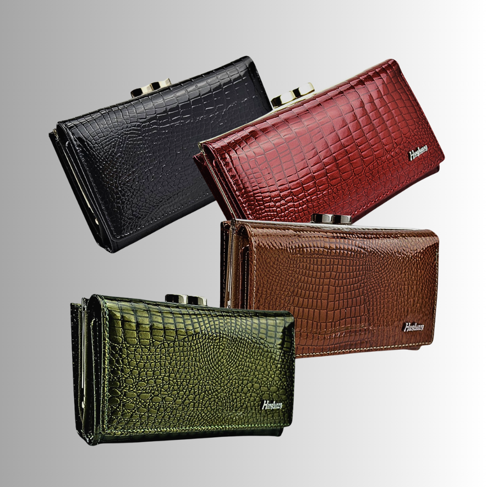 Cartera de piel de becerro auténtica con temática de cocodrilo