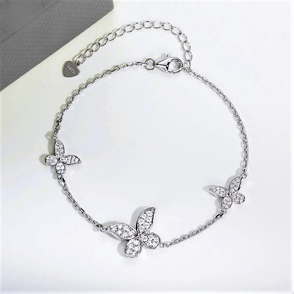 Bracciale con 3 Farfalle in Moissanite D Color
