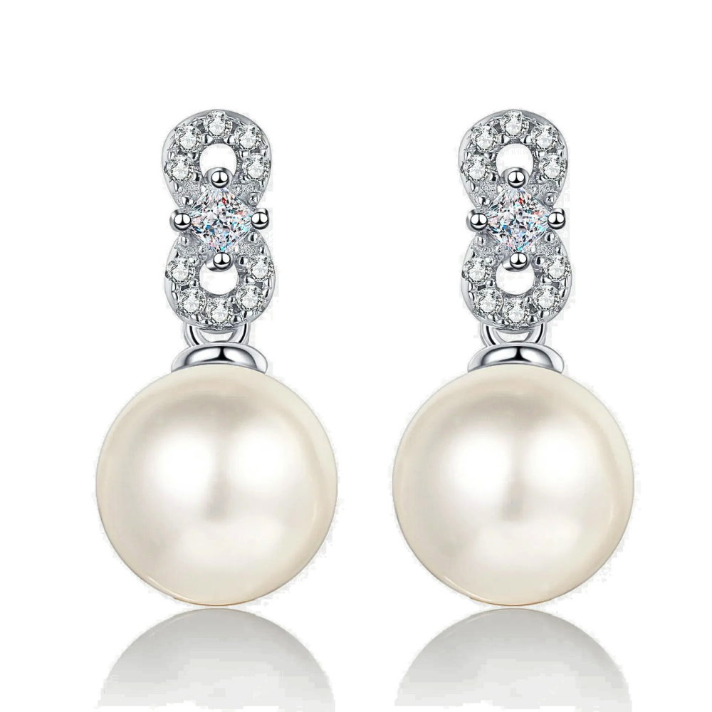 Orecchini con Moissaniti e Perla Naturale Pendente