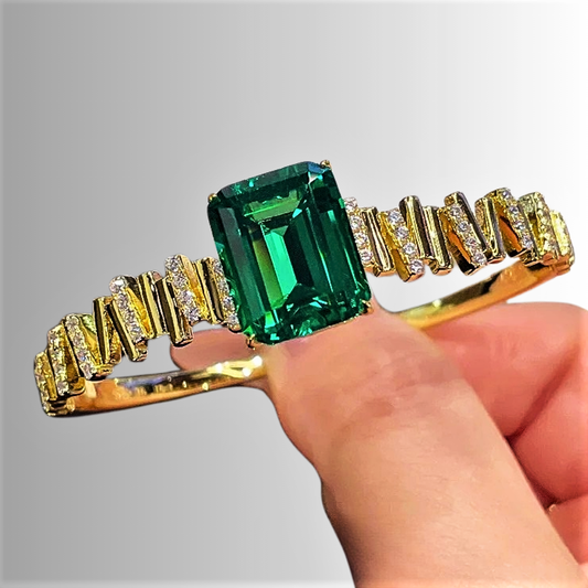 Bracciale con Smeraldo Coltivato Taglio Smeraldo da 9 ct e Brillanti Lab Grown