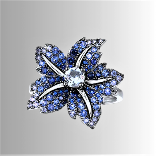Anello a Fiore con Pavè di Spinelli Blu o Zaffiri Rosa Coltivati