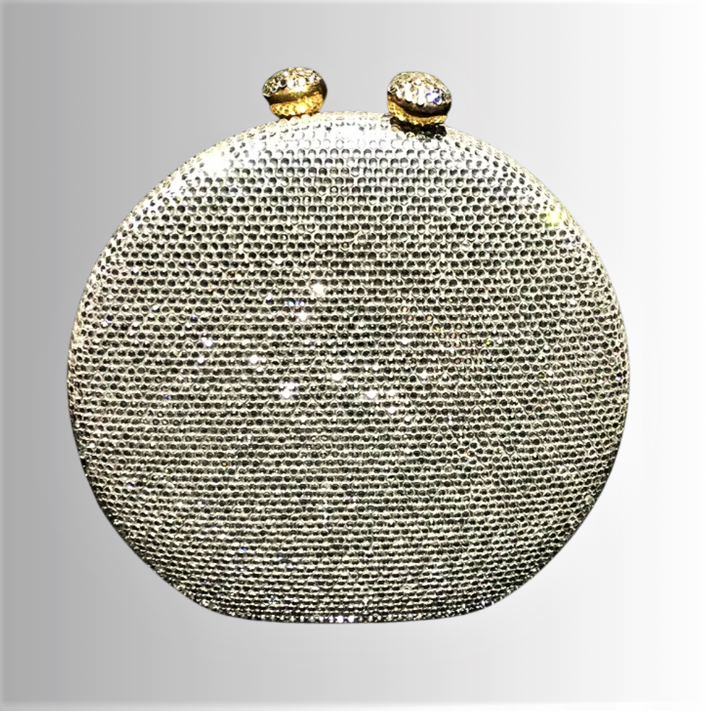 Clutch Rotonda Fatta a Mano con Cristalli Colorati