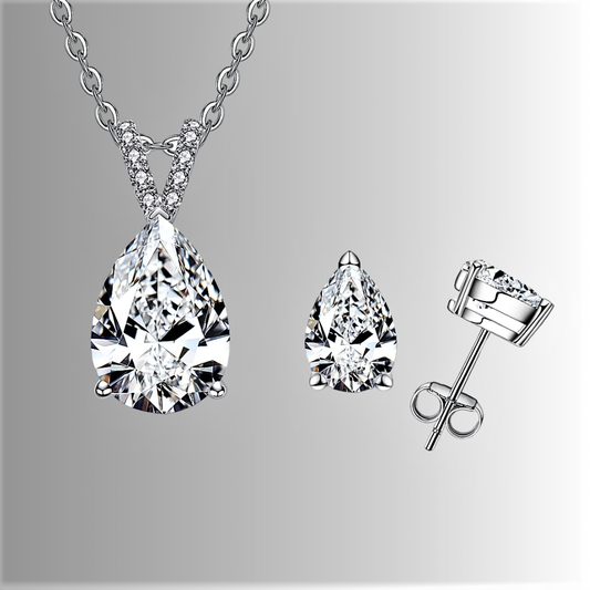 Parure Collane Orecchini con Moissanite D Color Taglio Goccia per tot Ct 4,90