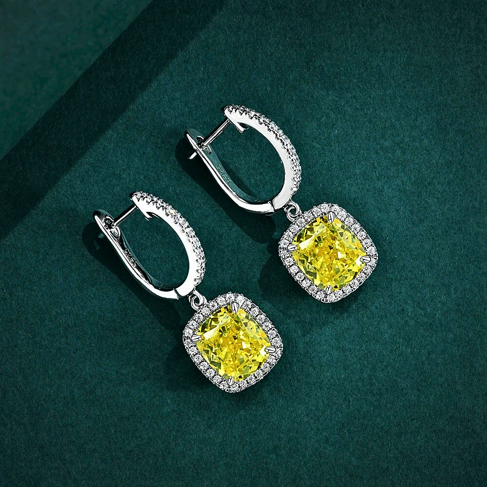 Orecchini Pendenti con Zaffiro Giallo Intenso Lab Grown e Brillanti Coltivati