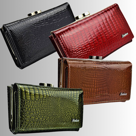 Crocodile Themed Genuine Calfskin Leather Wallet