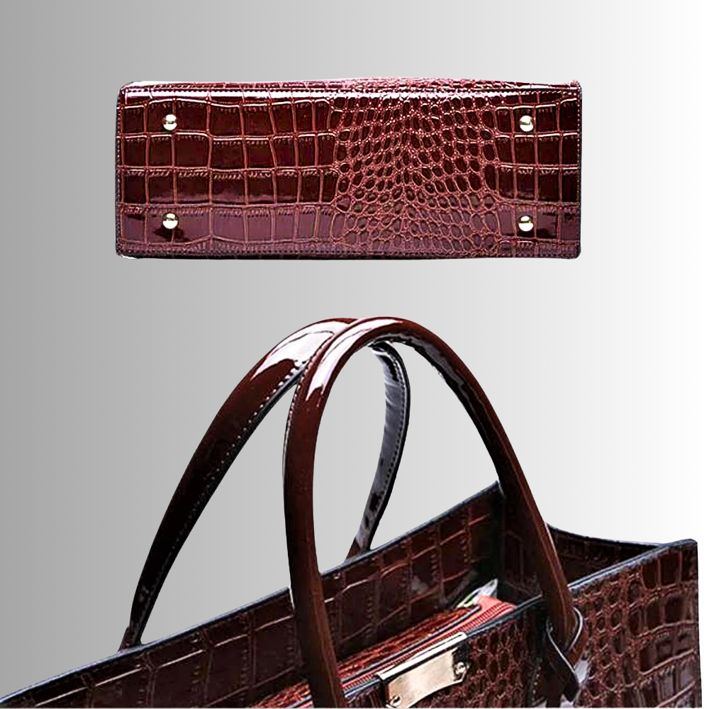Set di Borsa, Pochette e Portachiavi in Fiore di Pelle di Vitellino