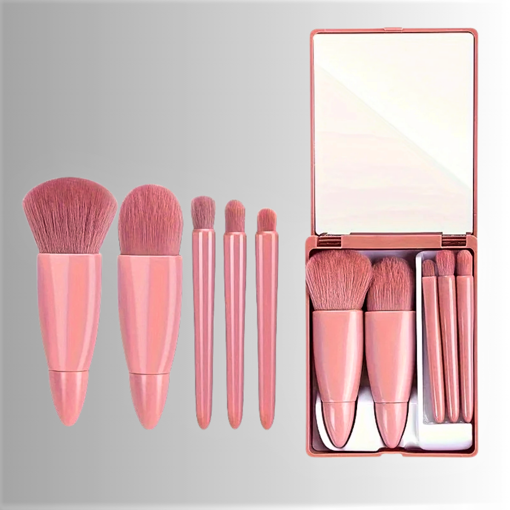 Mini Set di 5 Pennelli per Make Up con Specchio