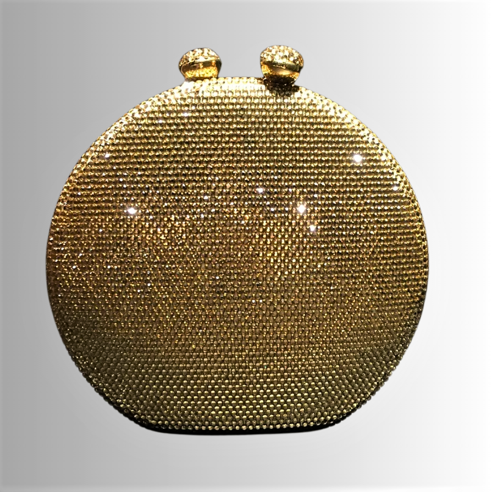 Clutch Rotonda Fatta a Mano con Cristalli Colorati