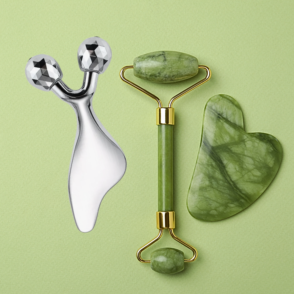Piastre Gua Sha e Rulli per Massaggio Rassodante al Viso