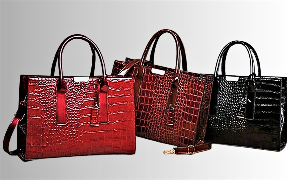 Set di Borsa, Pochette e Portachiavi in Fiore di Pelle di Vitellino