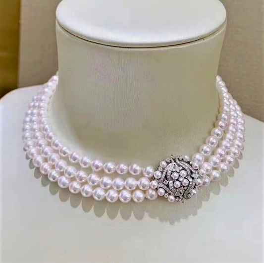 Collana a Tre Fili di Perle Australiane Naturali da 8-9 mm