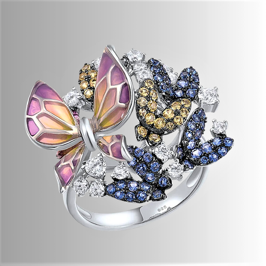 Anello con Api e Farfalle con Smalto Dipinto a Mano