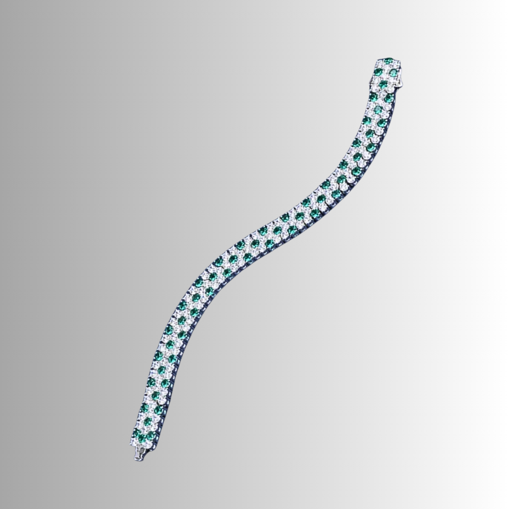 Bracciale Tennis a Tre File con Smeraldi Coltivati Taglio Brillante e Brillanti Sintetici