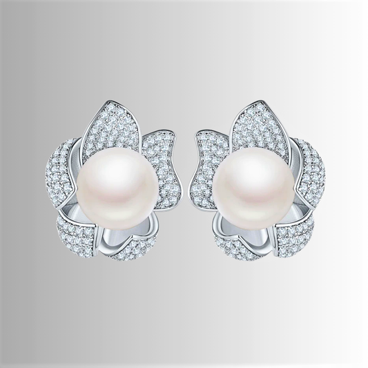 Orecchini Floreali con Perla Naturale d'Acqua Dolce