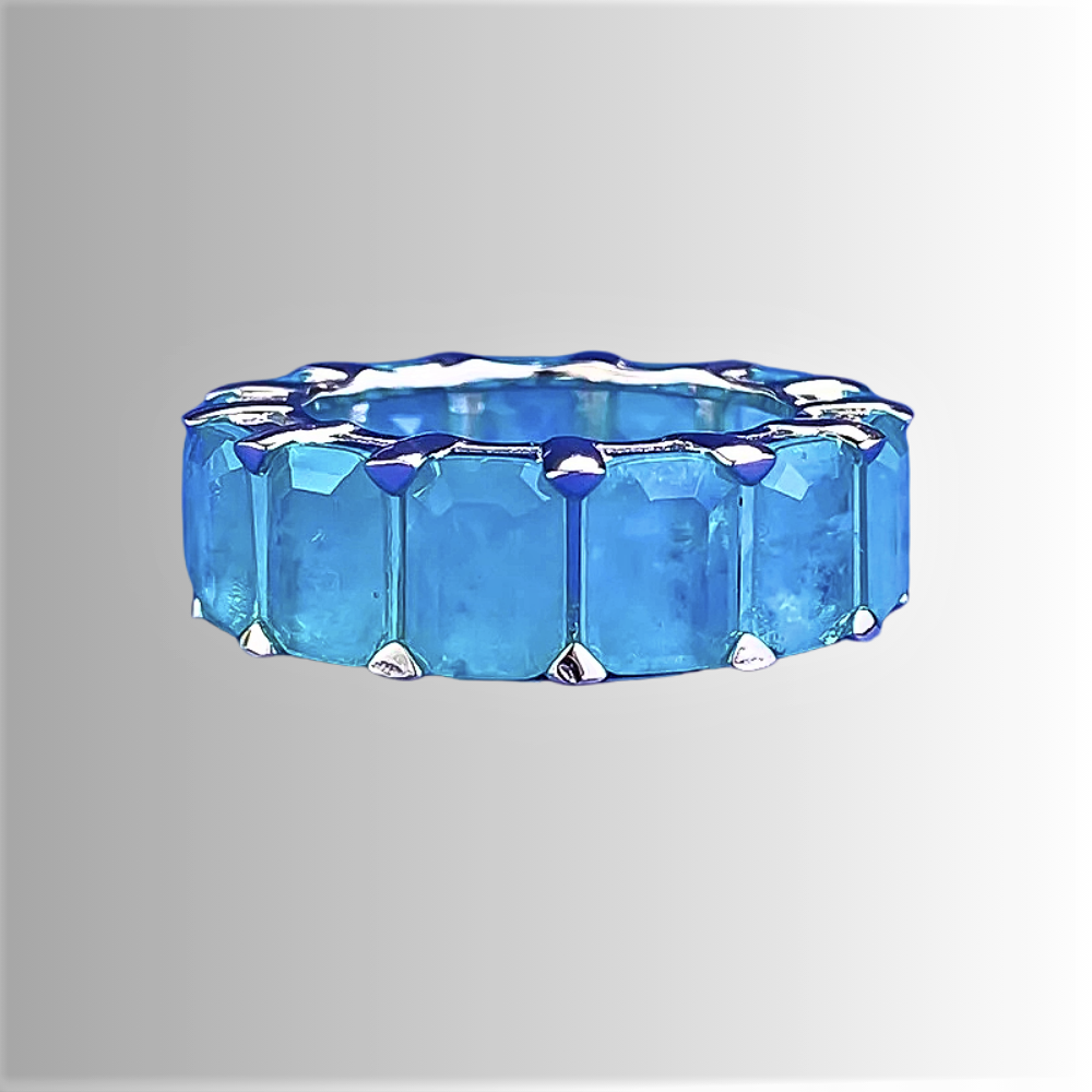 Eternity con Tormalina Paraiba o Smeraldo Colombiano Lab Grown Taglio Smeraldo