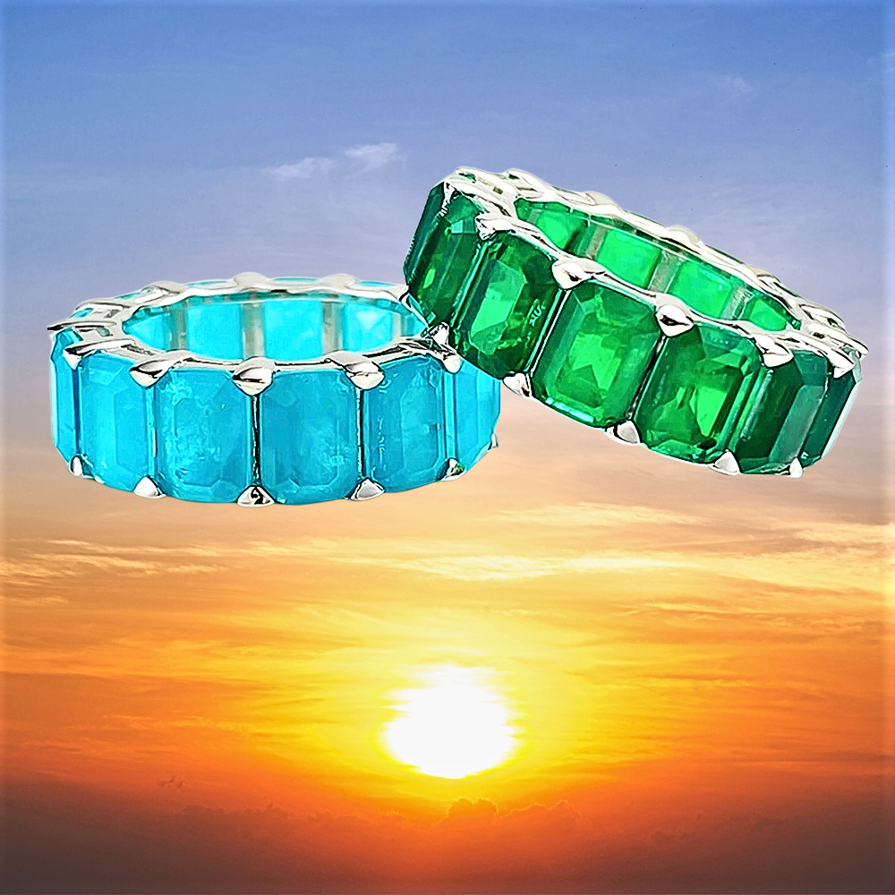 Eternity con Tormalina Paraiba o Smeraldo Colombiano Lab Grown Taglio Smeraldo
