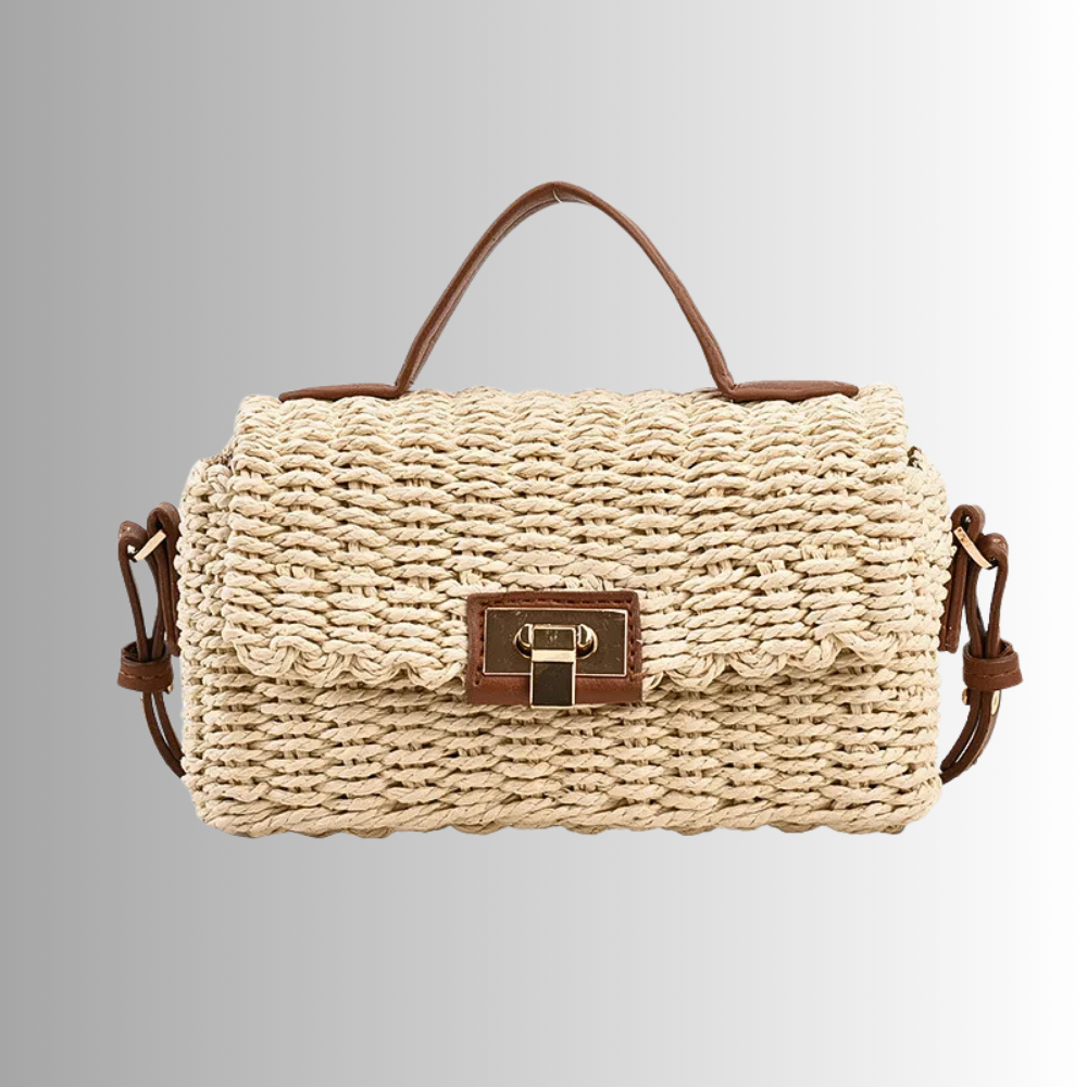 Mini Bag in Paglia Intrecciata con dettagli in Similpelle