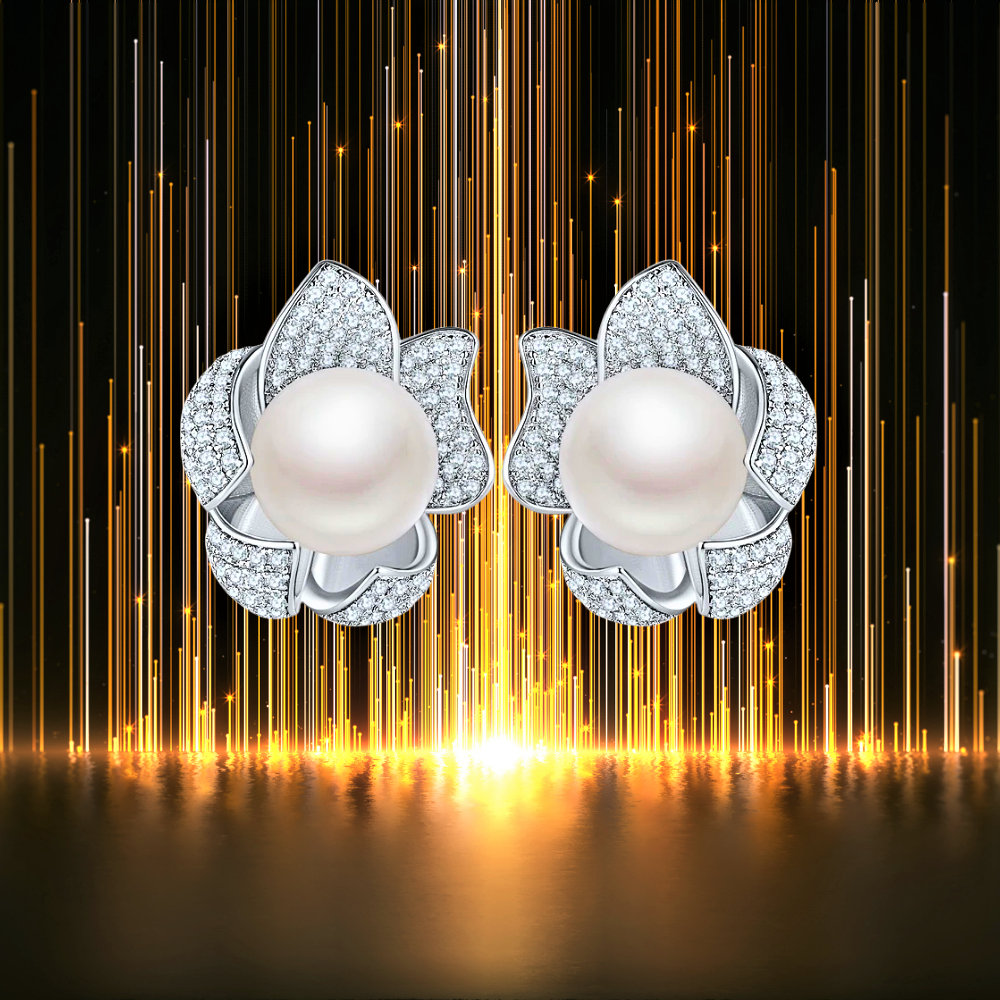 Orecchini Floreali con Perla Naturale d'Acqua Dolce