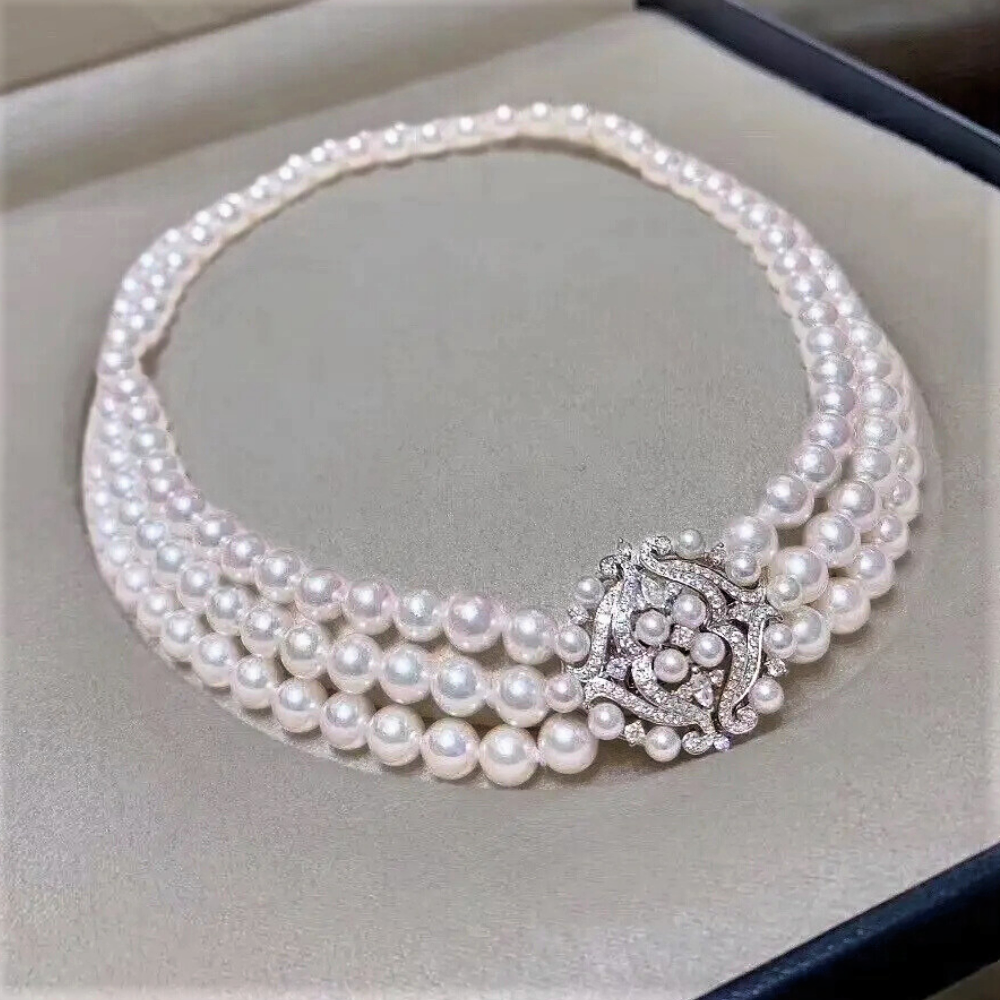 Collana a Tre Fili di Perle Australiane Naturali da 8-9 mm