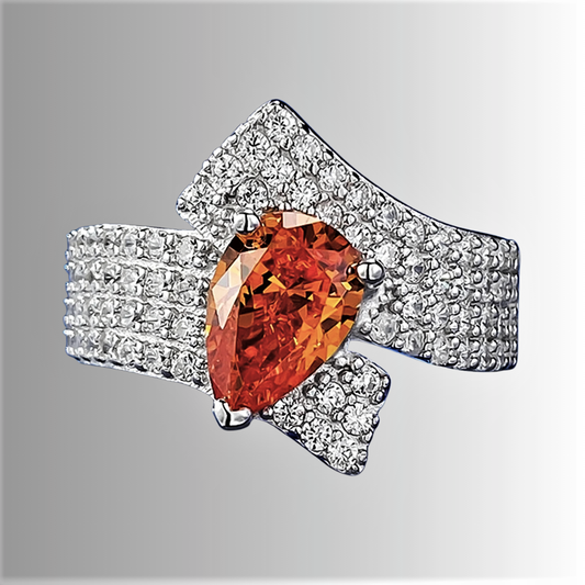 Fascia con Zaffiro Arancio Lab Grown Taglio Goccia e Brillanti Sintetici ad Alto Contenuto di Carbonio