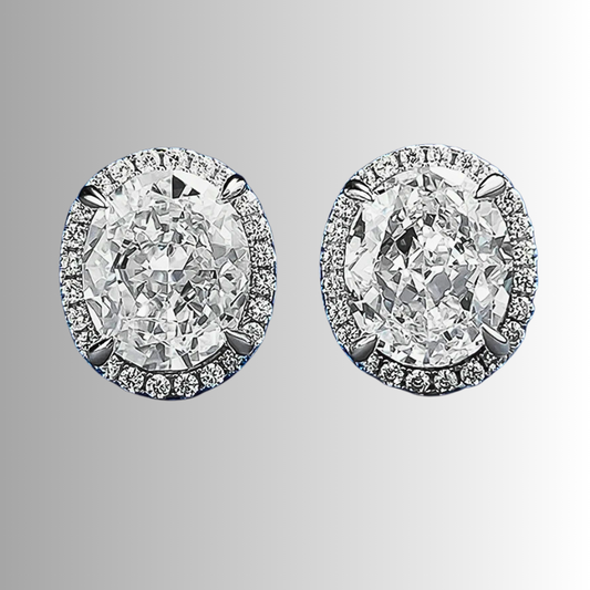 Orecchini con Diamanti Lab Grown Ovali da ct 5,00 contornati da Brillanti Coltivati