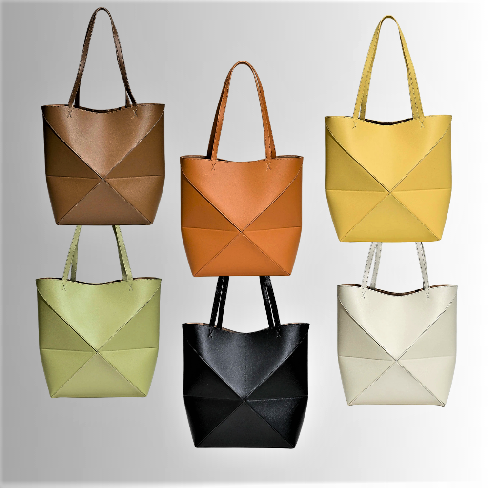 Borsa Tote Geometrica in Vera Pelle di Vitellino