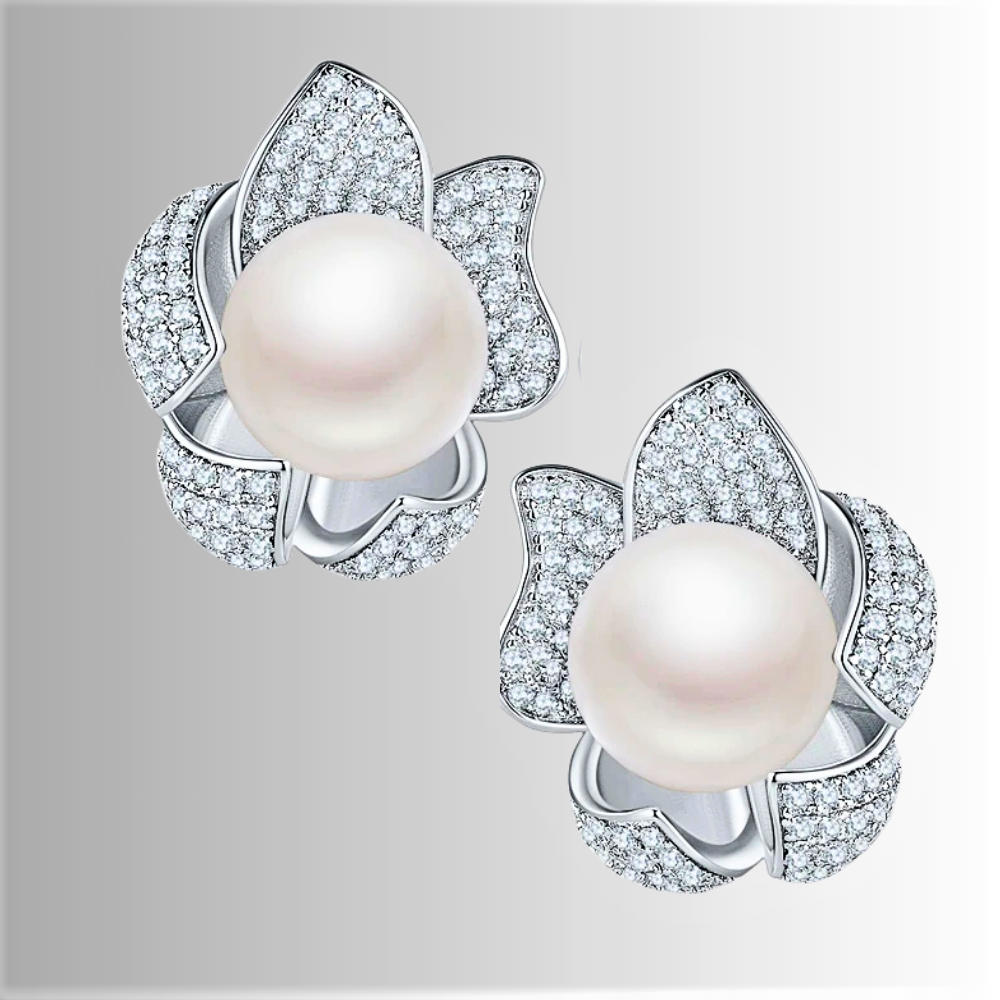 Orecchini Floreali con Perla Naturale d'Acqua Dolce