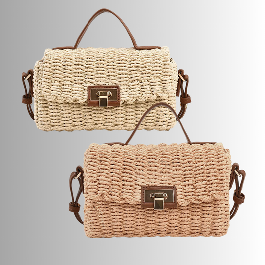 Mini Bag in Paglia Intrecciata con dettagli in Similpelle