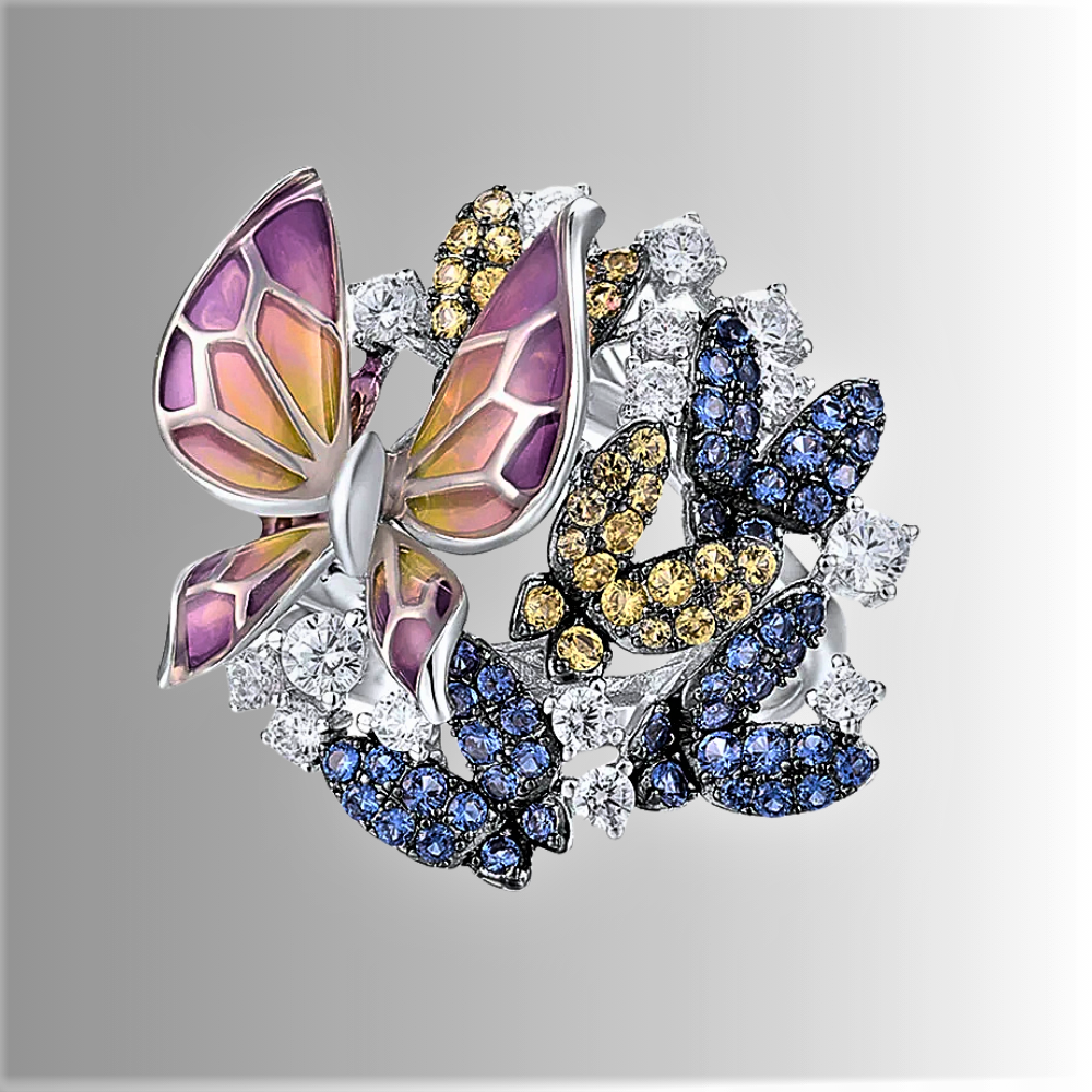 Anello con Api e Farfalle con Smalto Dipinto a Mano