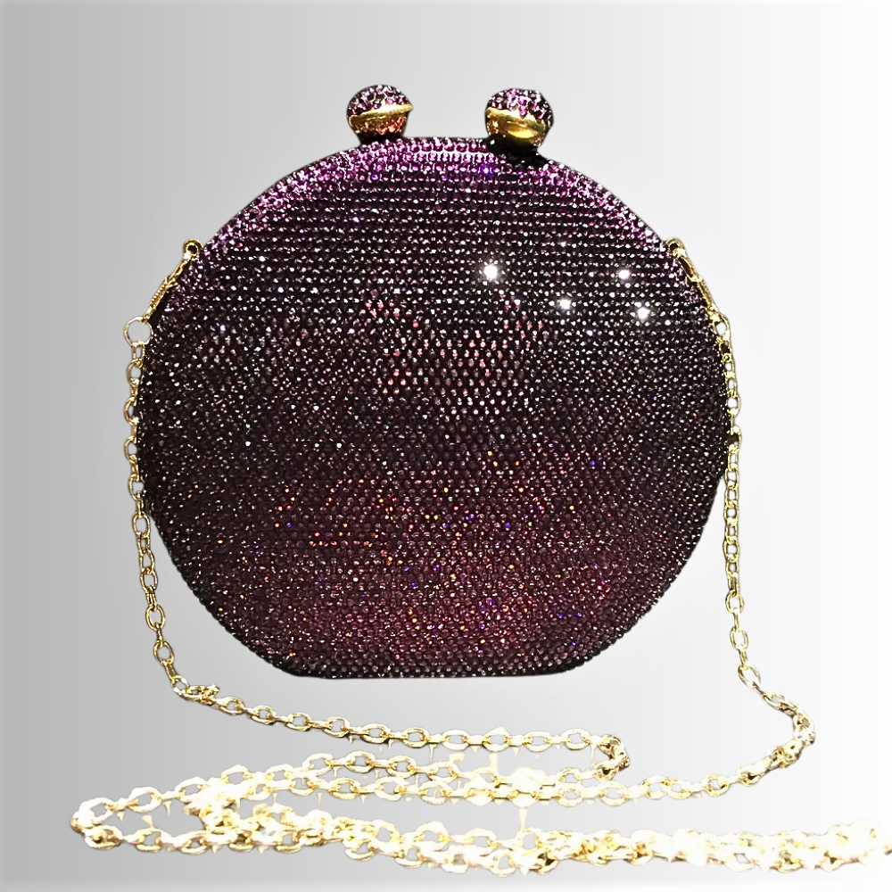 Clutch Rotonda Fatta a Mano con Cristalli Colorati