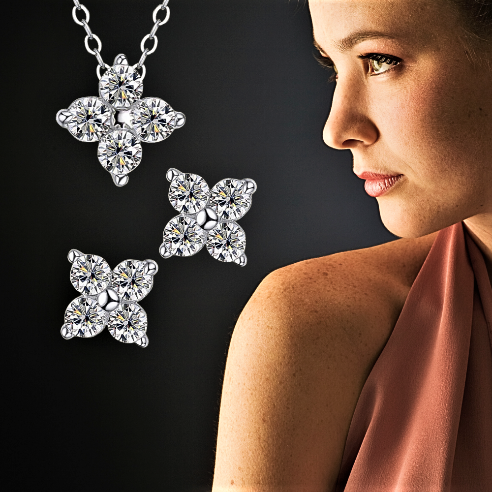 Parure "Croce di Luce": Collana e Orecchini in Moissanite D Color