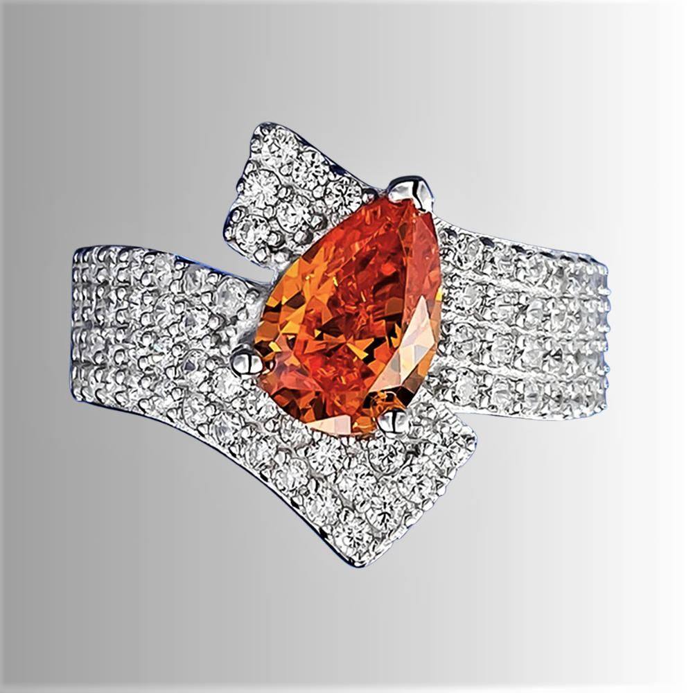 Fascia con Zaffiro Arancio Lab Grown Taglio Goccia e Brillanti Sintetici ad Alto Contenuto di Carbonio