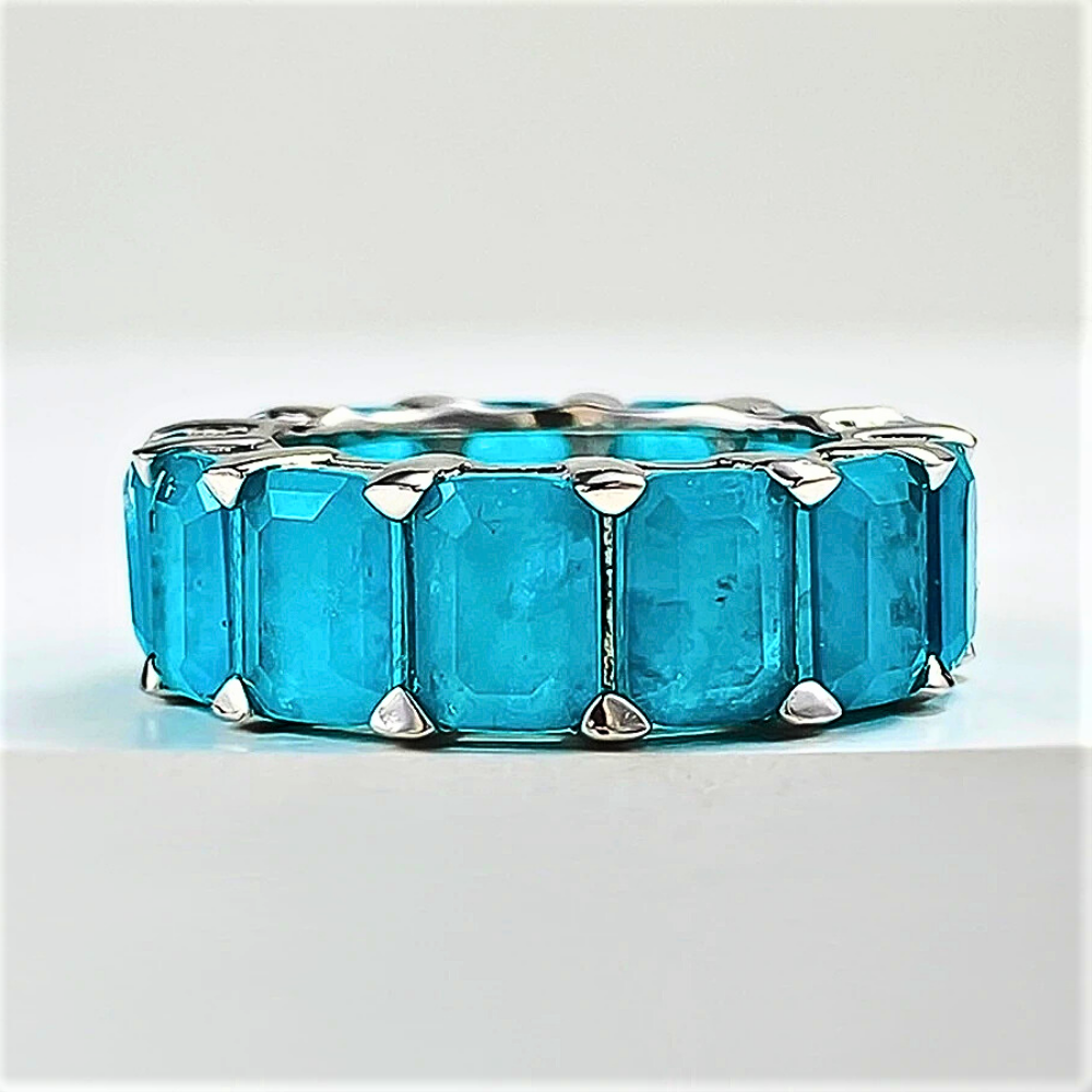 Eternity con Tormalina Paraiba o Smeraldo Colombiano Lab Grown Taglio Smeraldo