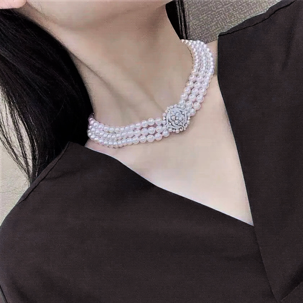 Collana a Tre Fili di Perle Australiane Naturali da 8-9 mm