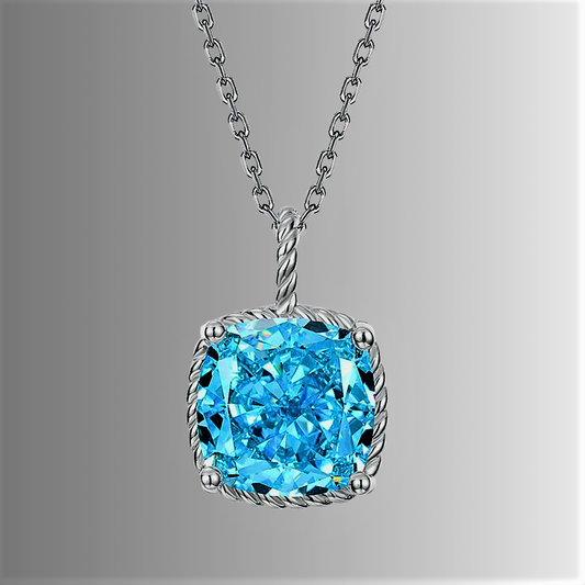Collana con Acquamarina Taglio Cuscino Sintetica ad Alto contenuto di Carbonio