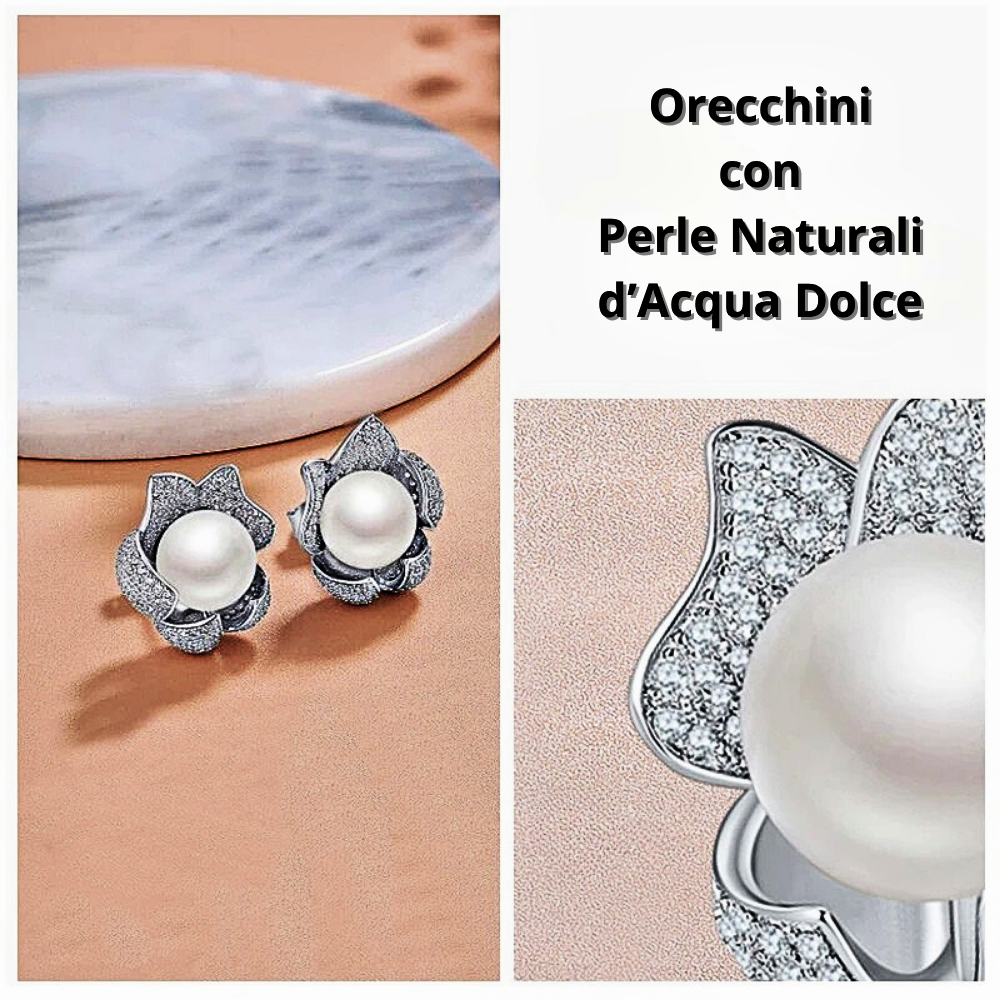 Orecchini Floreali con Perla Naturale d'Acqua Dolce