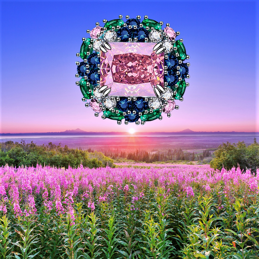 Fascione "Incanto di Primavera" con Zaffiro Rosa di ct 6,70 e altre Gemme Lab Grown