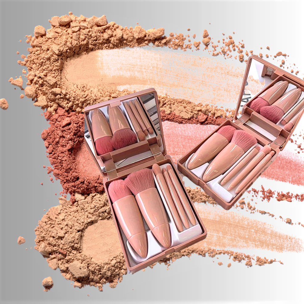 Mini Set di 5 Pennelli per Make Up con Specchio