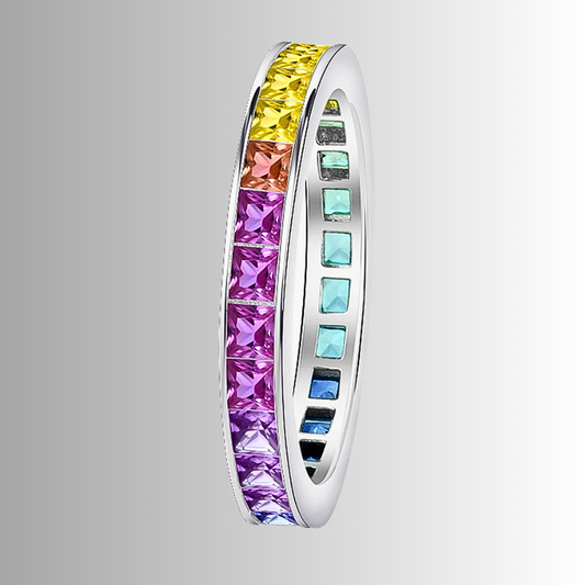 Fede a Binario con Zaffiri Multicolor Lab Grown Taglio Princess