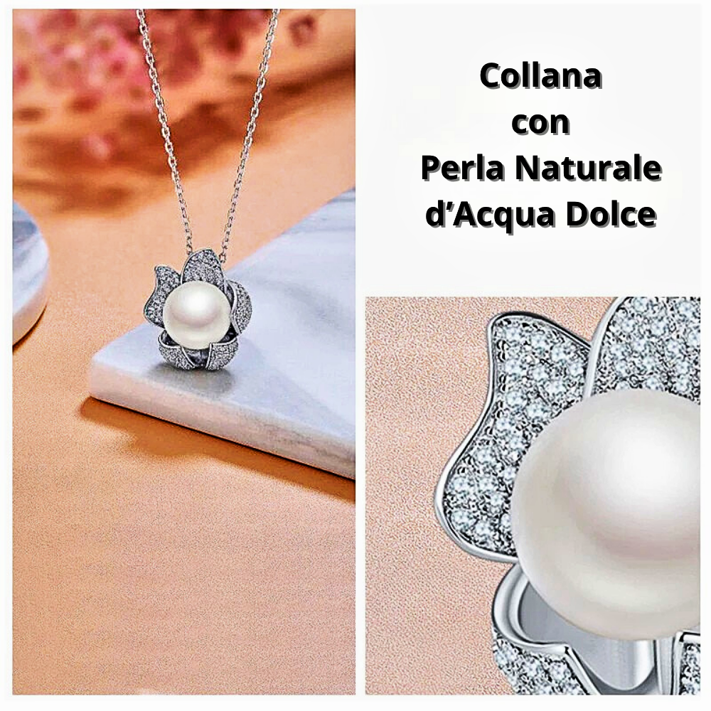 Collana Floreale con Perla Naturale d'Acqua Dolce